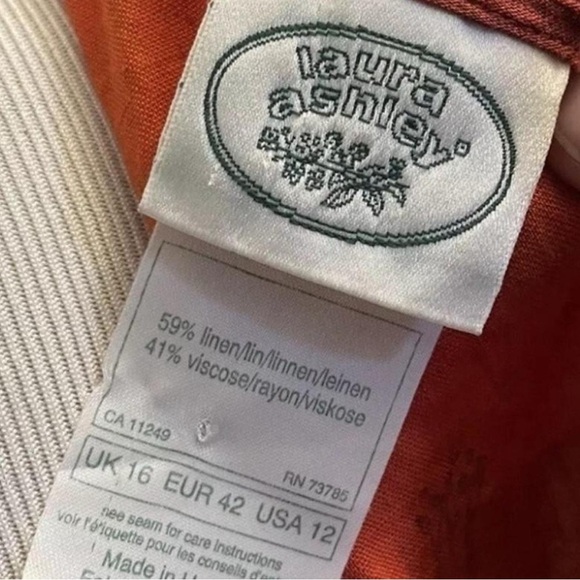 VTG Laura Ashley Sz 12 Linen Blend Summer Dress Burnt Orange Midi Cottagecore - Picture 6 of 6